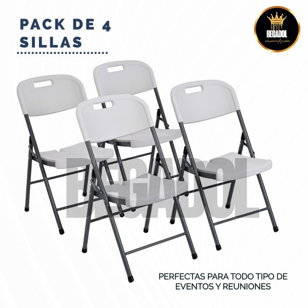 Set 4 Sillas Plegables De Plastico Reforzado Blanca - Imagen 2