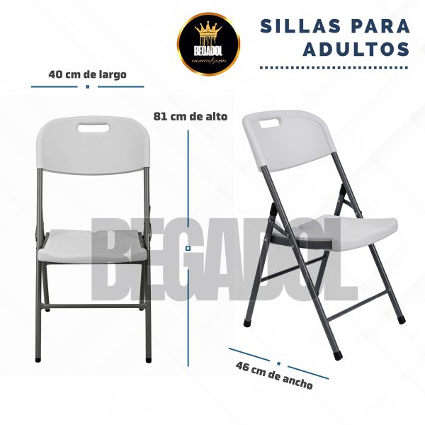 Set 4 Sillas Plegables De Plastico Reforzado Blanca - Imagen 3