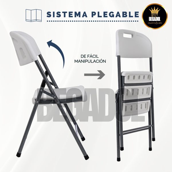 Set 4 Sillas Plegables De Plastico Reforzado Blanca - Imagen 4