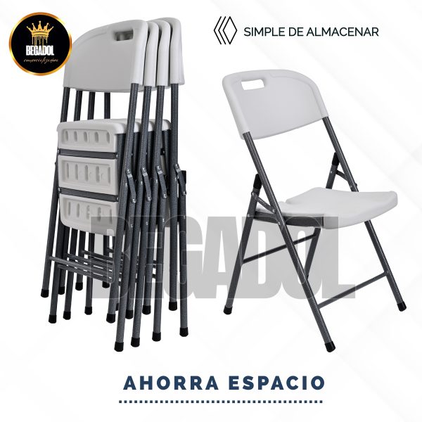 Set 4 Sillas Plegables De Plastico Reforzado Blanca - Imagen 5