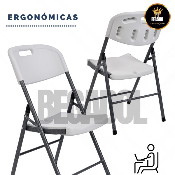 Set 4 Sillas Plegables De Plastico Reforzado Blanca - Imagen 6