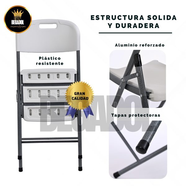 Set 4 Sillas Plegables De Plastico Reforzado Blanca - Imagen 7