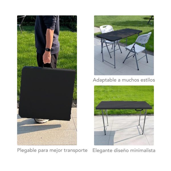 Mesa Plegable Chica De Plástico 120cm Para Jardín Negra - Imagen 6