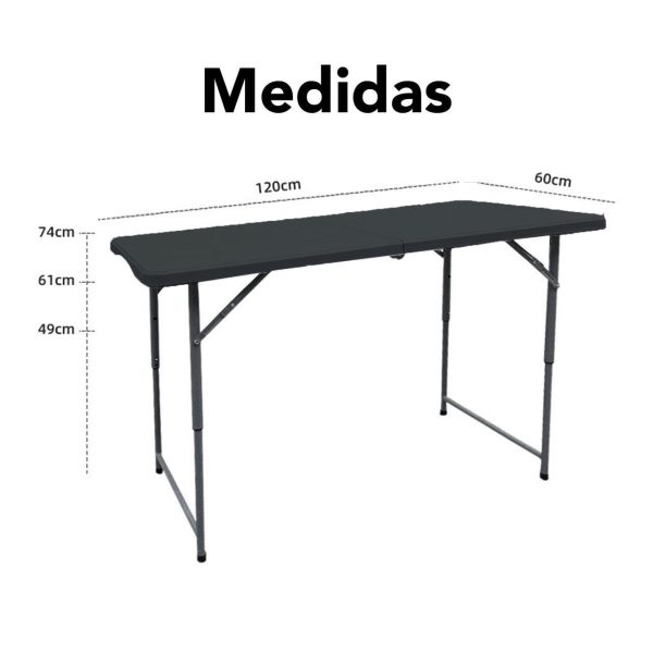 Mesa Plegable Chica De Plástico 120cm Para Jardín Negra - Imagen 2