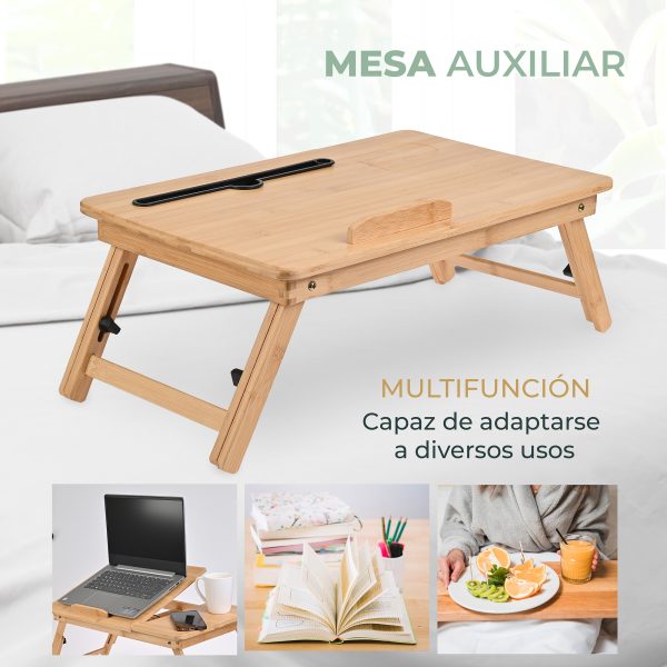 Mesa Plegable De Bambú Para Laptop Cama Y Sillón - Imagen 3
