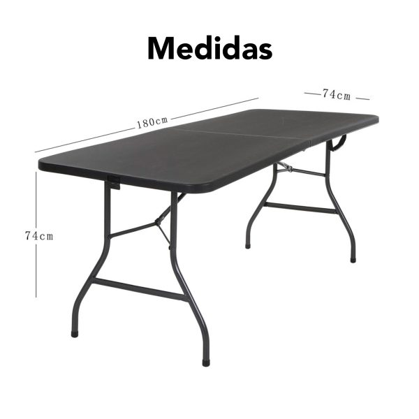 Mesa Plegable Grande De Plástico 180cm Para Jardín Negra - Imagen 2