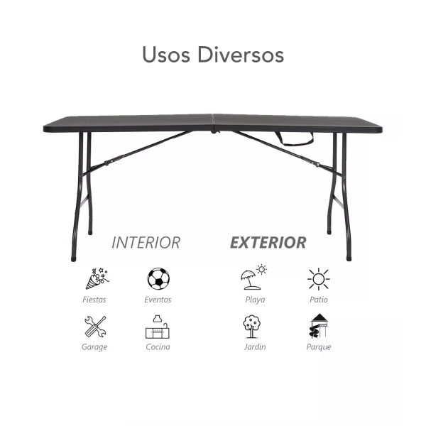 Mesa Plegable Grande De Plástico 180cm Para Jardín Negra - Imagen 3