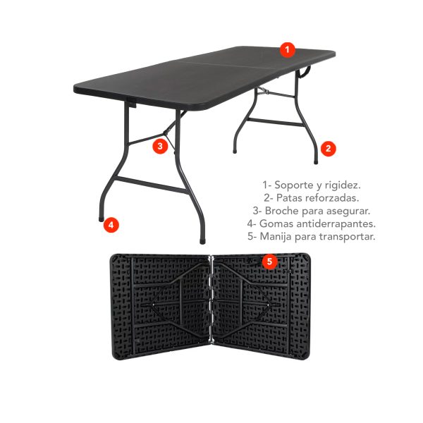 Mesa Plegable Grande De Plástico 180cm Para Jardín Negra - Imagen 5