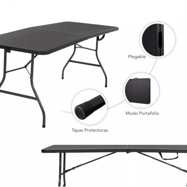 Mesa Plegable Grande De Plástico 180cm Para Jardín Negra - Imagen 6
