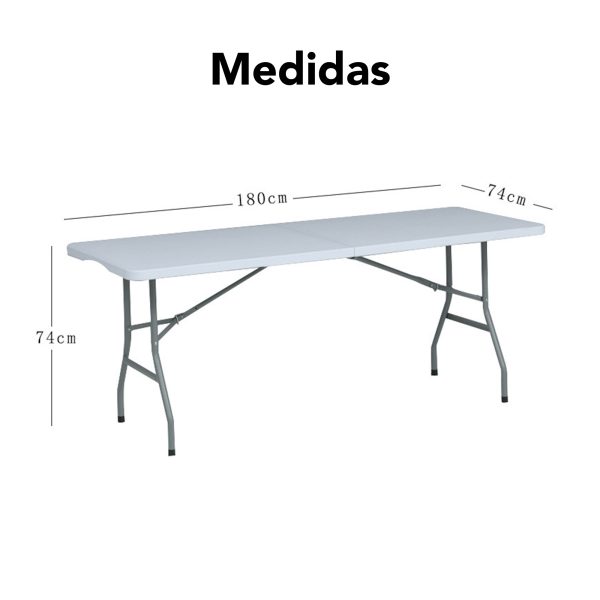 Mesa Plegable Grande De Plástico 180cm Para Jardín Blanco - Imagen 2