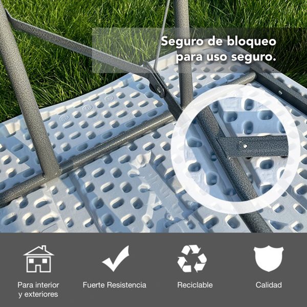 Mesa Plegable Grande De Plástico 180cm Para Jardín Blanco - Imagen 6
