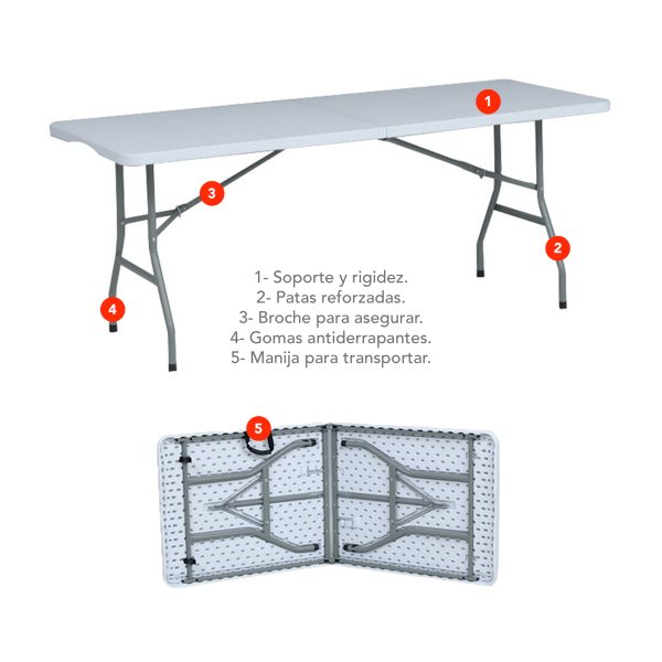Mesa Plegable Grande De Plástico 180cm Para Jardín Blanco - Imagen 4
