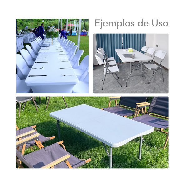 Mesa Plegable Grande De Plástico 180cm Para Jardín Blanco - Imagen 8